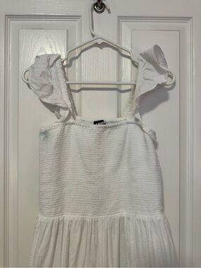 Lands' End White Textured Sundress with Ruffle Straps